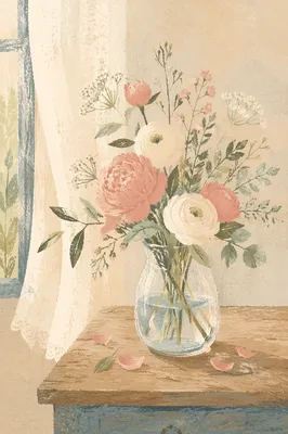 Quiet Floral Vase on Rustic Table