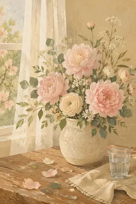 Garden Flower Vase Still Life Scene