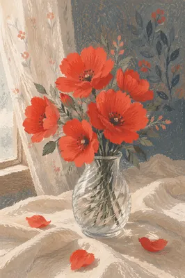 Red Orange Floral Vase Still Life