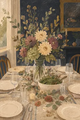 Moody Floral Vase Dinner Table