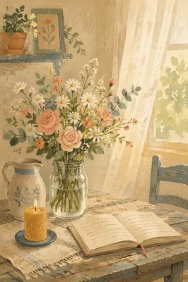 Spring Flower Arrangement on Wooden Table