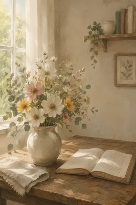 Spring Flower Arrangement on Wooden Table