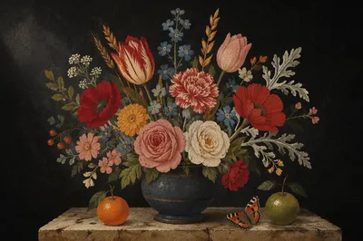 Old World Floral Vase Still Life