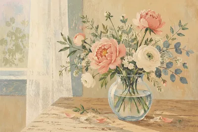 Quiet Floral Vase on Wooden Table