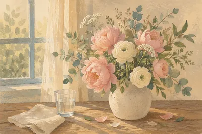 Garden Flower Arrangement in Ceramic Vase