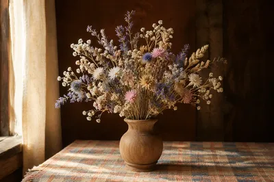 Rustic Dried Flower Vase Still Life