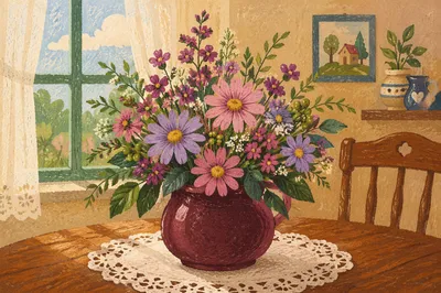 Rustic Floral Vase on Lace Table