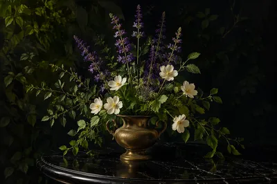 Elegant Garden Flowers in Bronze Vase