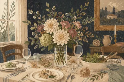 Elegant Floral Centerpiece on Dinner Table