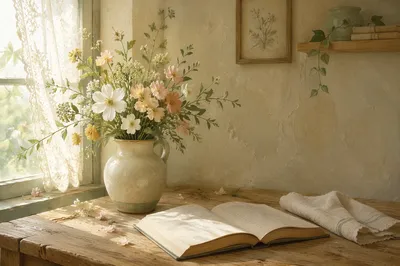 Spring Flower Arrangement on Wooden Table