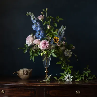 Classical Floral Still Life in Glass Vase