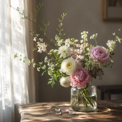 Asymmetrical Floral Vase by Window Light