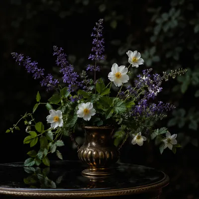 Moody Garden Flowers in Bronze Vase