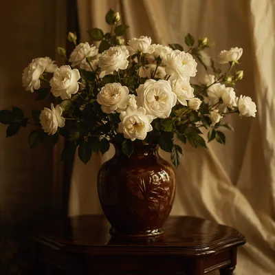 Cream Garden Roses in Ceramic Vase