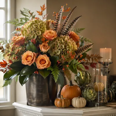 Autumn Floral Vase on White Mantel