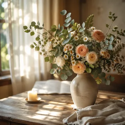 Peaceful Floral Vase by Morning Window