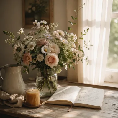 Sunlit Spring Flowers in Glass Vase