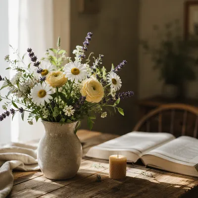 Spring Flowers in Ceramic Vase Still Life