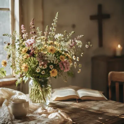 Wildflower Arrangement in Glass Vase
