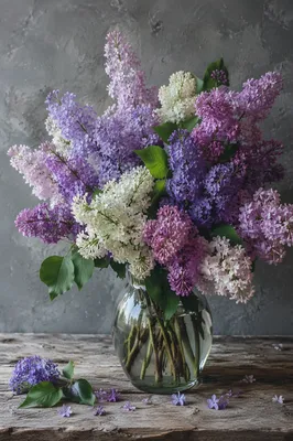 Spring Lilac Bouquet on Rustic Wooden Table