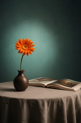 Orange Gerbera Vase on Taupe Table