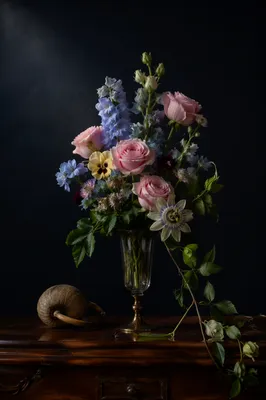 Classical Floral Still Life in Glass Goblet