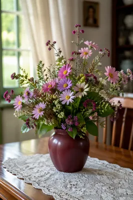 Lush Floral Arrangement on Dining Table