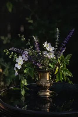 Moody Garden Flowers in Bronze Vase
