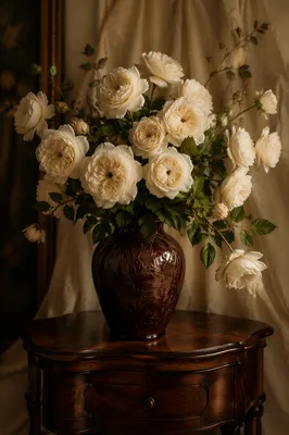 Creamy White Roses in Ceramic Vase