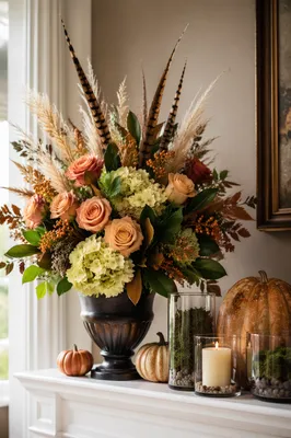 Autumn Floral Vase on Elegant Mantel