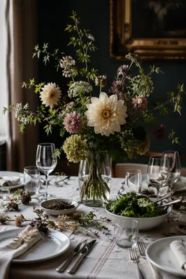 Elegant Floral Centerpiece on Dinner Table