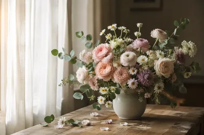 Seasonal Flower Arrangement by Morning Window