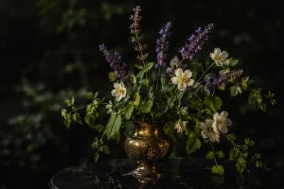 Moody Garden Flower Arrangement in Bronze Vase