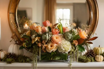 Autumn Floral Vase on White Mantel