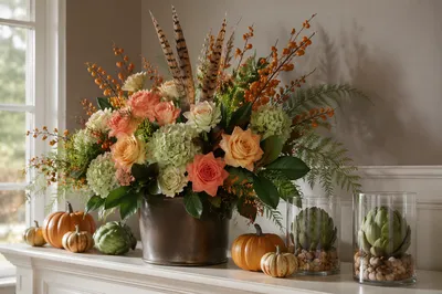 Autumn Floral Vase on Mantel Table