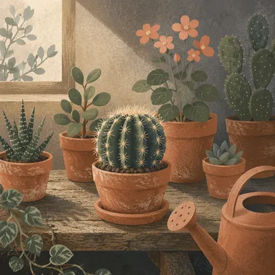 Moody Indoor Plants on Rustic Shelf