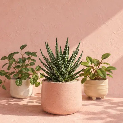 Pastel Indoor Plants on Minimal Shelf