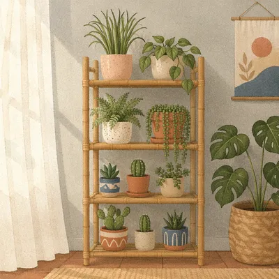 Indoor Plant Shelf with Soft Natural Light