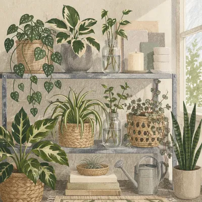 Indoor Plant Shelf with Folk Floral Charm