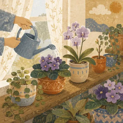 Peaceful Indoor Flower Pots by Window