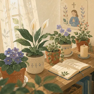 Flowering Houseplants in Peaceful Prayer Corner