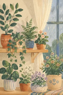 Indoor Plant Shelf with Soft Floral Accents