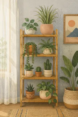 Indoor Plant Shelf with Soft Natural Light