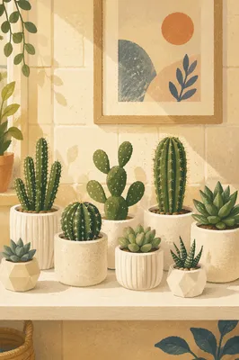 Cozy Indoor Cactus Shelf Arrangement