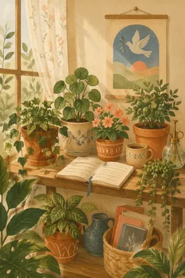 Peaceful Indoor Plants on Prayer Shelf