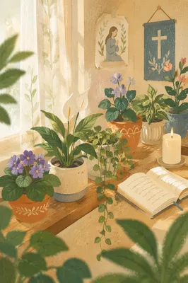 Flowering Houseplants in Peaceful Prayer Corner