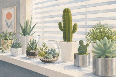 Minimal Indoor Plant Shelf with Ceramic Pots