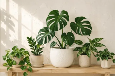 Serene Indoor Plant Shelf with Ceramic Pots
