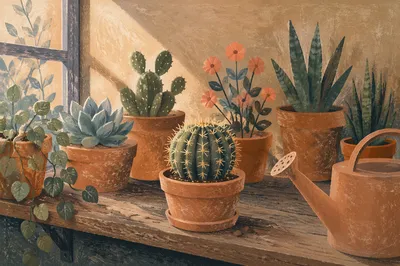 Rustic Indoor Plants on Wooden Shelf