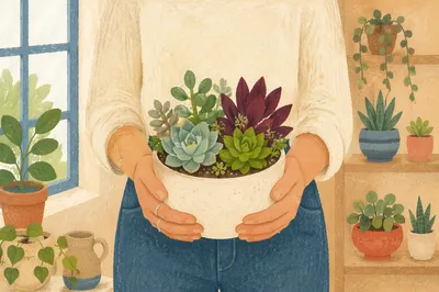 Hands Holding Succulent Planter Indoors